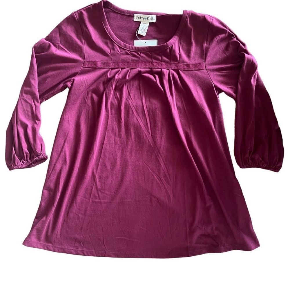 Betty Blue magneta cotton blend top 3/4 sleeve sz M pleat in front loose fit‎